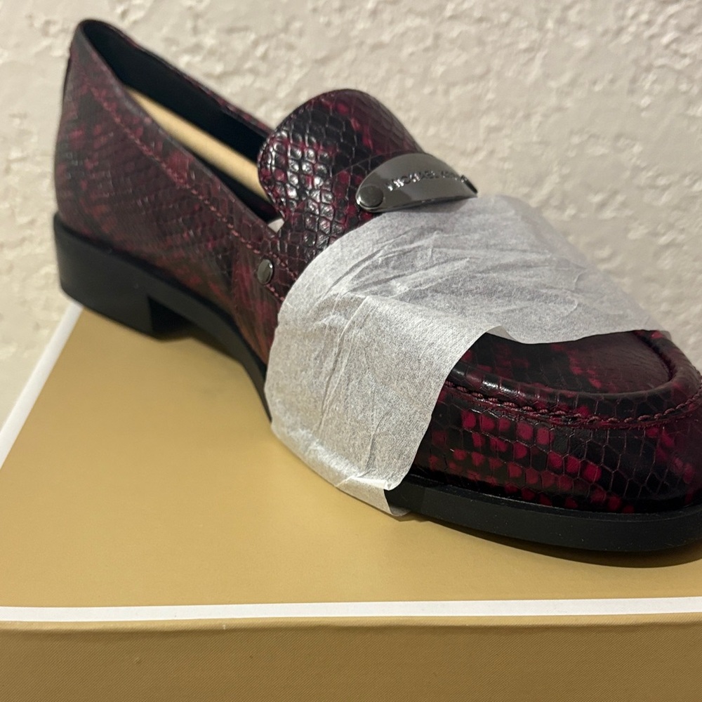 Michael Kors Wine Snake-Print Leather Loafers - Picture 4 of 6